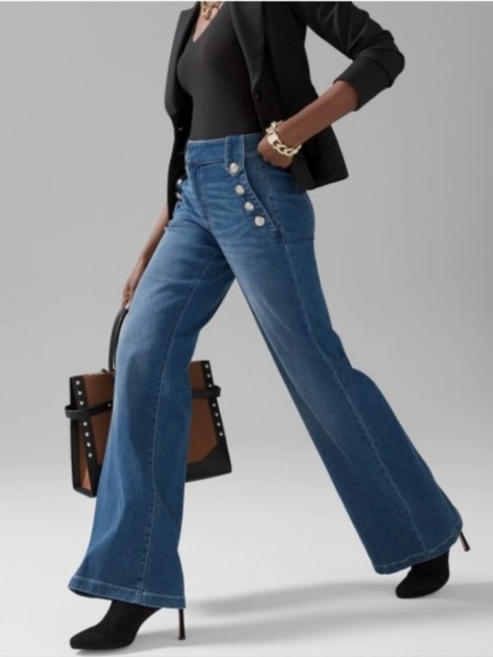 *NWT* WHBM High Rise Mariner Wide Leg Everyday Soft Jeans Sz 8R - Picture 3 of 12